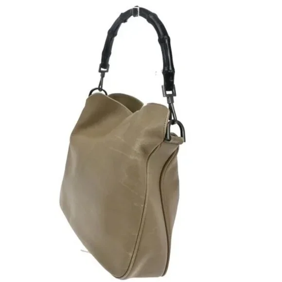 GUCCI GG Logo 2Way Shoulder Hand Bag Bamboo Leather Beige SHW 68TA208